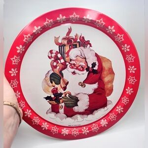 Vintage Santa Metal Serving Tray Retro Christmas Decor